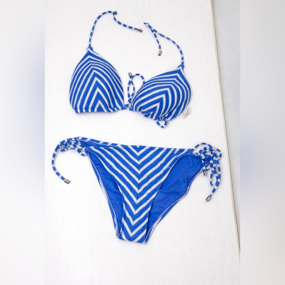 Polo Ralph Lauren Blue White Chevron Bikini Set Top L Bottom M